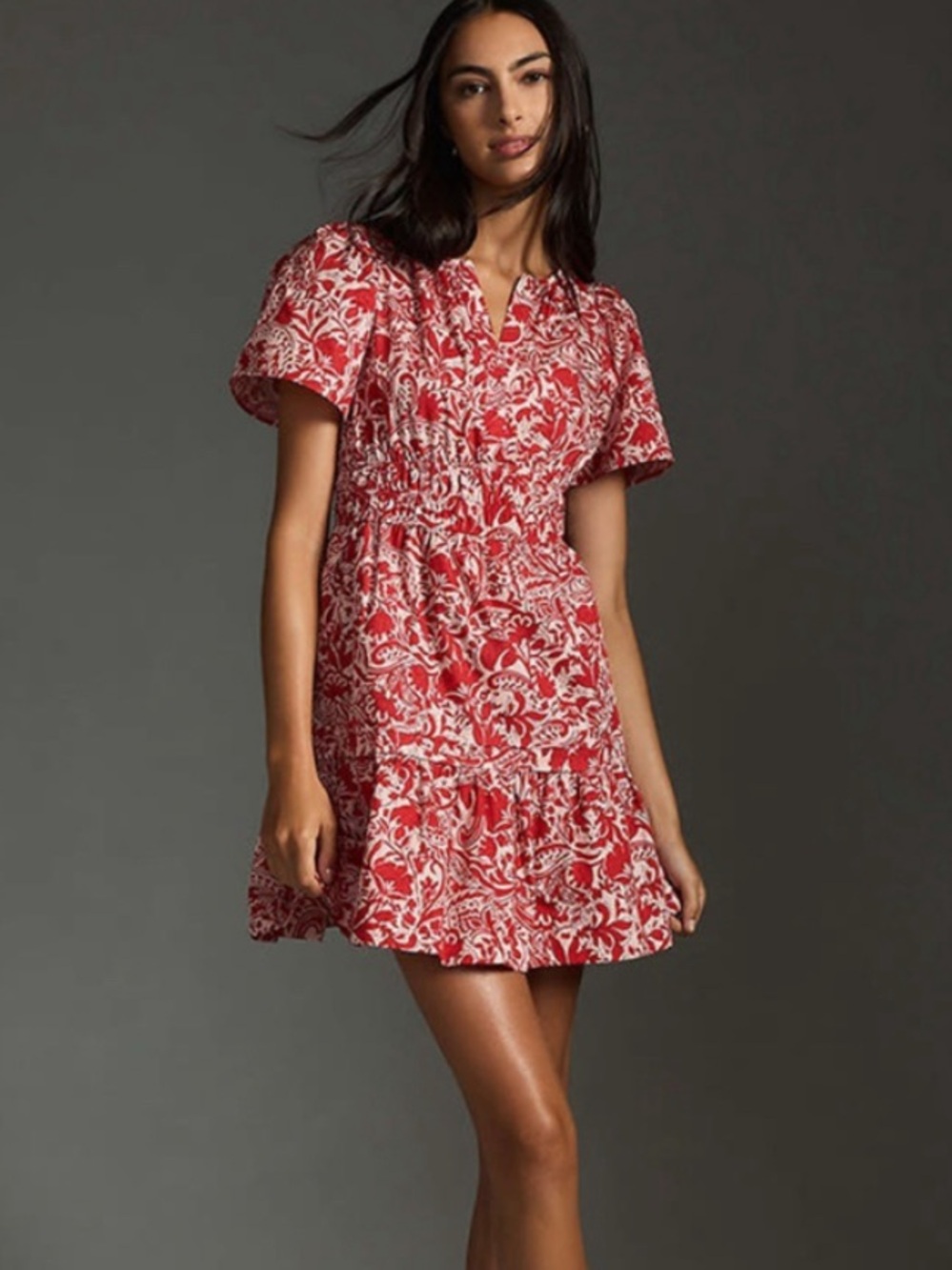 Anthropologie The Somerset Floral Print Mini Dress in Red & White Sz XS